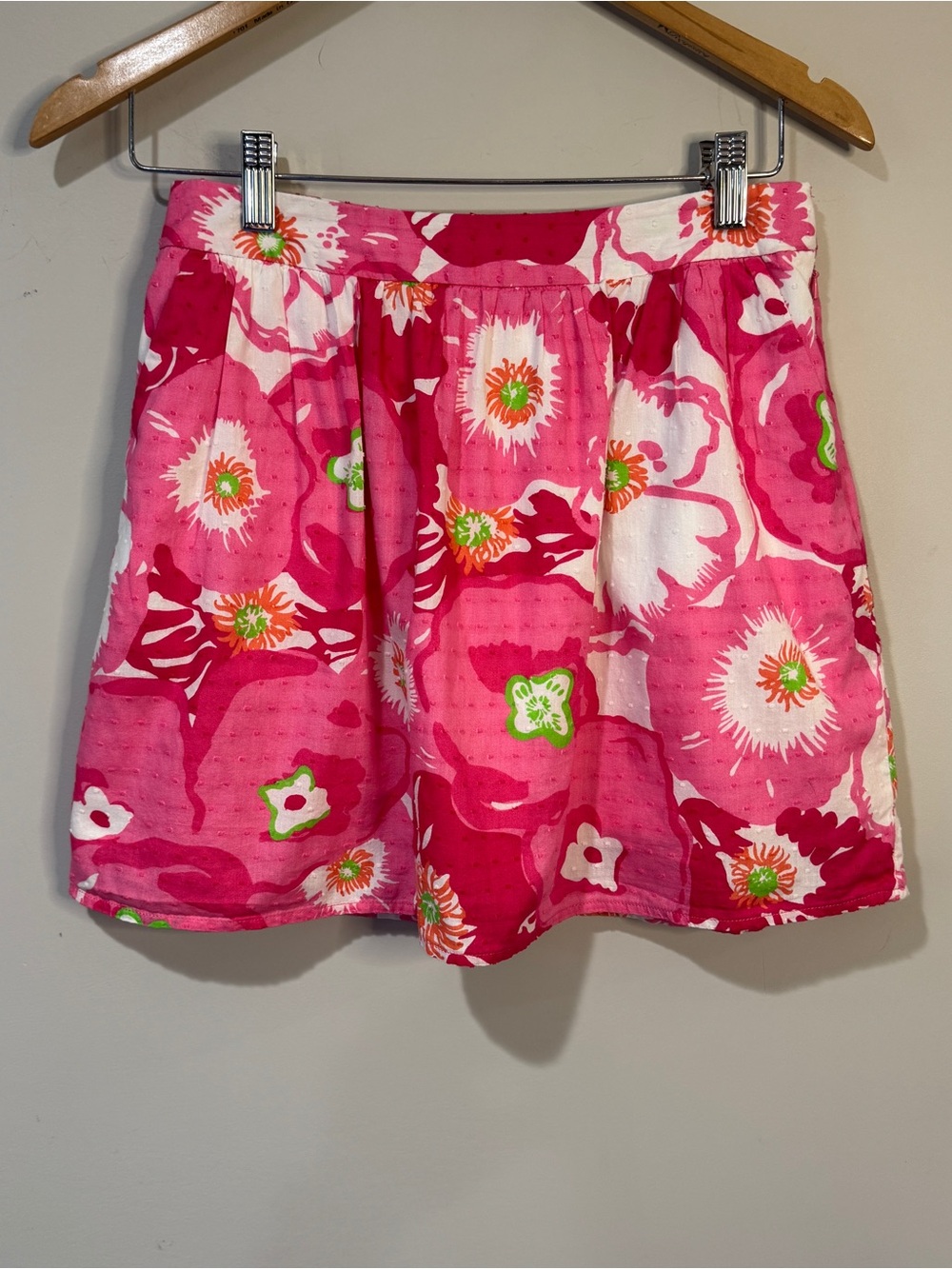 Lilly Pulitzer Whitley A Line Skirt Cherry Begonia Pink White Swiss Dots Size 4
